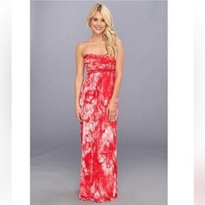 Women’s Elegant Culture Phit Liliana Strapless Red Tie-Dye Maxi Dress